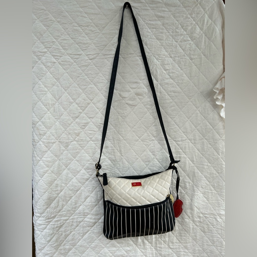 L by Betsey Jhonson Elegant White and Black Striped Women's Bag - Picture 7 of 10